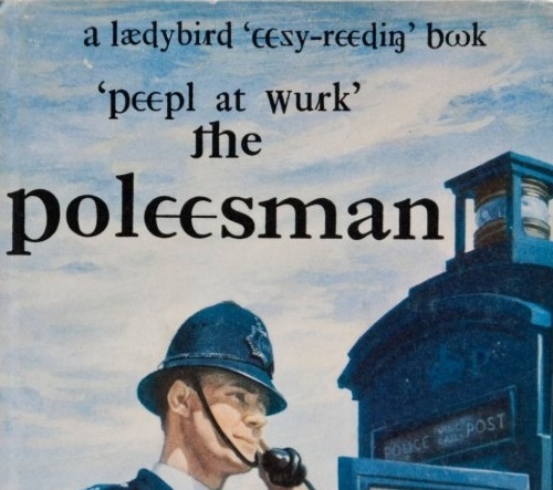 An image of a 1960s children's reading book called 'Peepl at wuk: the poleesman'